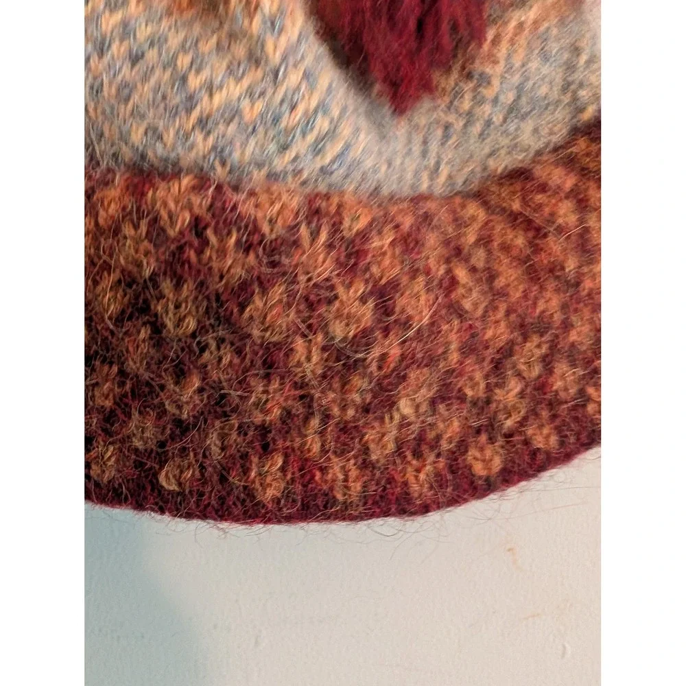 Turtle Fur Kids Alpaca Wool‎ Knit Beanie Hat Striped Burgundy Blue Tassel T1001